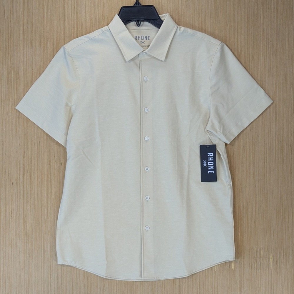 Rhone Brezza Linen-Blend Short Sleeve Shirt Cream Mens S Performance NWT